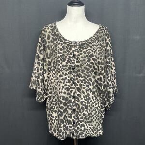 NWT Grace Sz 18/20 Button Up 3/4 Slv Cardigan Sweater Animal Print Gem Buttons